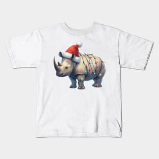 Rhino Wrapped In Christmas Lights Kids T-Shirt